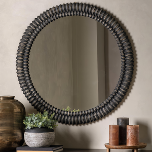 กรอบกระจกติดผนังไม้สังเคราะห์ทรงโค้ง สำหรับตกแต่งห้องนั่งเล่น ทางเข้าบ้าน ห้องนอน ห้องน้ำ ติดตั้งเหนืออ่างล้างหน้า สีดำ - Product Image 1