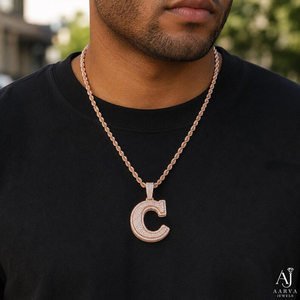 Collar Hiphop Unisex de Plata 925 Bañado en Oro Rosa con Colgante de Letra con Incrustaciones de Moissanita y Cadena de Eslabones Cubanos, Joyería para Fiesta, Amuleto Inicial Personalizado - Product Image 3