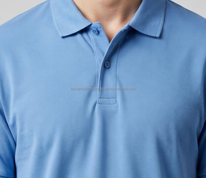 Polo homme bleu clair en piqué de coton respirant, coupe ajustée, manches courtes, pour le golf, vêtements d'été pour hommes - Product Image 3