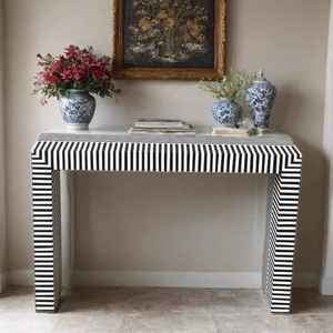 Modern Striped <b>Console</b> <b>Table</b> With <b>Black</b> & White Strips Geometric Pattern Entryway Decorative Furniture Indoor Rectangle shape - Product Image 2