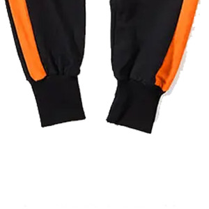Pantalon de jogging léger noir pour homme avec bande latérale orange, taille élastique, braguette zippée, décontracté, pour le printemps, en lin/coton - Product Image 4