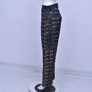 Pantalon large taille haute en tissu peigné imprimé de qualité supérieure, coupe ample, longueur intégrale, décontracté, avec poches, écologique, séchage rapide, vente en gros - Product Image 4