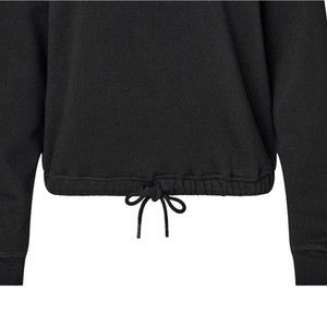 Sudadera de punto negra lisa con cuello redondo para mujer, manga larga, con cordón en el bajo, para otoño - Product Image 4