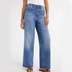 Best Price Mid Waist Denim Women's Wide Leg Casual <b>Winter</b> Solid Woven 100% Cotton Loose Fit Plus Size <b>Jeans</b> - Product Image 5
