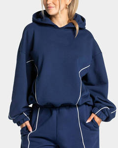 Conjunto Deportivo 2 en 1 para Mujer, Color Azul Marino, con Capucha, Manga Larga, Corte Holgado, Pantalones Casuales para Correr, Bolsillos Laterales, Color Sólido - Product Image 5