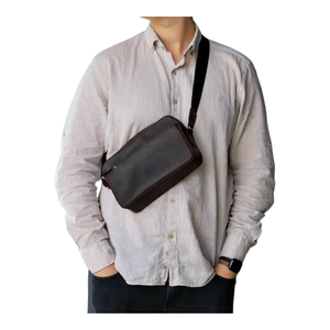 Brown Genuine Leather Vintage Chest Bag <b>Men</b> Portable Travel Large Capacity Cosmetic <b>Pouch</b> Durable Fittings - Product Image 6