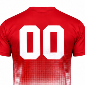 T-shirt de sublimation dégradé rouge et blanc pour homme, manches courtes, col rond, imprimé personnalisé, pour entraînement sportif et tenue d'équipe - Product Image 4