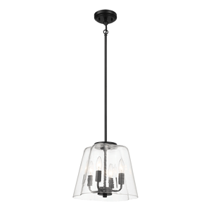 Lampadario a Sospensione a Quattro Candele con Vetro Trasparente e Finitura Nera, Elegante Chandelier per Arredamento Casa - Product Image 3