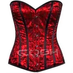 Corset en satin rouge avec superposition de dentelle noire - Product Image 1
