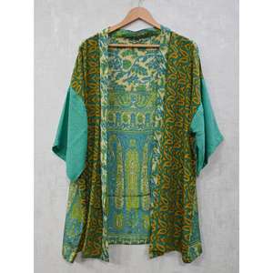 Handmade <b>Silk</b> Patchwork Short <b>Kimono</b> Womens Boho <b>Kimono</b> Jacket Lightweight <b>Silk</b> Robe Unique Patchwork Design Summer Loungewear - Product Image 1