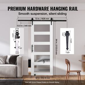 8-in-1 32 \ "X 84 \" Kit di ferramenta per porta da fienile in legno, vetro smerigliato, vetro scorrevole - Product Image 4