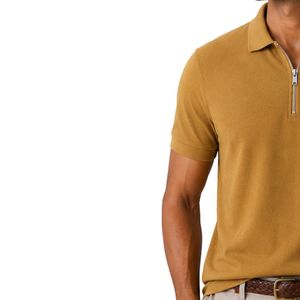 Polo homme marron moutarde à fermeture éclair, design de logo personnalisé, manches courtes, mélange de coton premium, polo de golf décontracté de luxe, tendance - Product Image 2