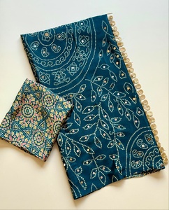 Magnifique sari en soie pure, douce et bon marché, tissu uni avec impression Bandhan, accompagné d'un tissu pour chemisier. - Product Image 2