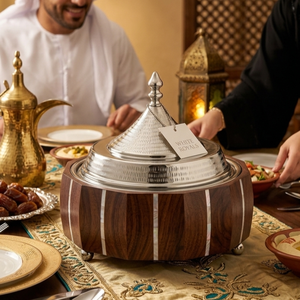 Luxury Ramadan <b>Insulated</b> Hotpot Set Luxury Premium Wood & Mother of Pearl Inlay Buffet Chafing Dish for Majlis & Eid Catering - Product Image 5