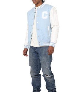 Veste universitaire en laine pour homme, style streetwear, personnalisable OEM, hiver, 100% laine, avec patch brodé en chenille et manches en cuir véritable - Product Image 3