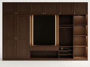 Armario Moderno de Madera Maciza con Puertas Corredizas, Acabado Chocolate, Mueble de Almacenamiento Independiente para Dormitorio - Product Image 3