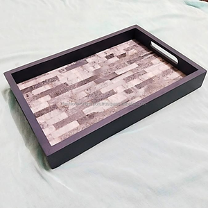 Bandejas de madera hechas a mano con incrustaciones de piedra Natural azul oscuro Bandeja decorativa única y elegante para uso en restaurantes y hoteles - Product Image 1