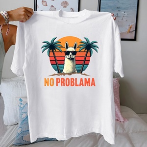 Tshirt décontracté pour femmes Llama Sunset Print sur tissu tricoté pur 100% coton Comfort Fit - Product Image 3