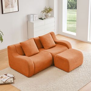 Divano a 2 Posti a L in Tessuto Teddy Senza Struttura, Design Ergonomico con Braccioli Curvi, Alta Qualità 32D per Soggiorno, Nessun Montaggio Richiesto - Product Image 2
