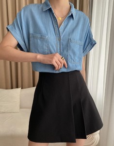 Camisa de Mezclilla Holgada con Botones para Mujer, Manga Corta, Color Sólido, Estilo Casual de Primavera/Verano - Product Image 4
