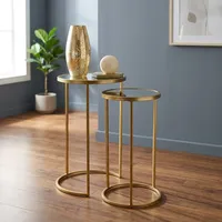 Tables d'appoint gigognes modernes en métal doré avec plateaux en verre trempé pour la décoration de salon