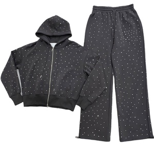 Survêtement unisexe décontracté imprimé délavé à l'acide, style streetwear hivernal, grande taille, maternité, avec strass et pantalon de jogging - Product Image 1