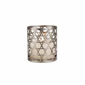 Silver Cylinder Candle Holder With Geometric Cutout Pattern <b>Heat</b> Resistant Home Decoration Wedding Christmas Tableware - Product Image 2
