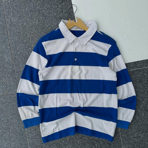 Camiseta de Rugby de Algodón Grueso de 240 GSM, Azul y Blanco con Paneles Horizontales, Manga Larga, Logotipo Personalizado, Camisetas de Polo de Rugby para Hombre - Product Image 3