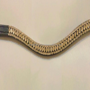 Bandeau de sourcils de cheval en cuir véritable de qualité Export avec 3 rangées de cristaux étincelants, bande de sourcils bling, fermeture à bouton-pression - Product Image 5