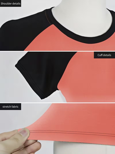 Deux T-shirts basiques décontractés d'été en coton biologique écologique à manches courtes, hauts de sport élastiques à col rond pour femmes, Bangladesh - Product Image 6