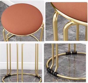 Round <strong>Stacked</strong> <strong>Stool</strong> with PU Leather Seats Without Backrest and Armrest Gold Frame for Home Dining Room Kitchien - Product Image 5