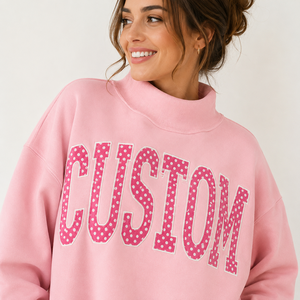 Sweat-shirt surdimensionné à col montant pour femme, en molleton de coton écologique, à pois, avec broderie personnalisée, qualité supérieure - Product Image 3