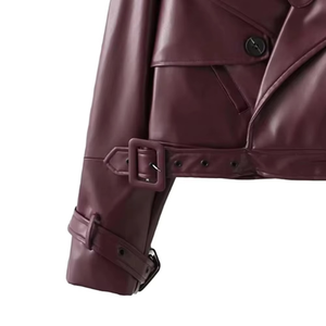 Chaquetas de Cuero Genuino Borgoña Clásicas de Moda para Mujer, Chaquetas Vintage con Logotipo Personalizado, Chaqueta de Cuero Corta, Ropa Urbana - Product Image 6