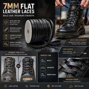Genuine <b>Leather</b> Flat Shoe Laces 7mm Width Premium Durable Flexible Strong Replacement Laces for Boots Sneakers Casual Footwear - Product Image 6