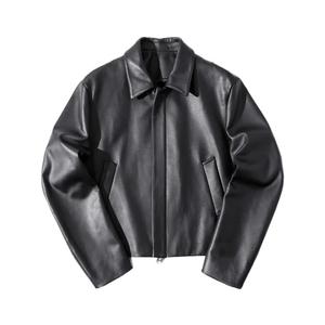 Men's Black PU Leather Moto <b>Jacket</b> Turn-down Collar Zipper Closure Slim Fit <b>Short</b> Length Autumn Wear Regular <b>Sleeve</b> - Product Image 1
