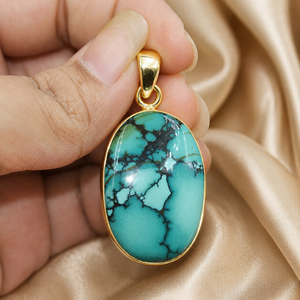 Collier pendentif en turquoise tibétaine naturelle, argent 925 plaqué or rose et or jaune, fait main, style bohème, bijoux de guérison pour homme, unisexe - Product Image 3