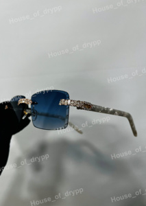 Lunettes de soleil photochromiques légères sans monture dégradé bleu style diamant Moissanite glacé Hip Hop Bling sans cadre unisexe - Product Image 6