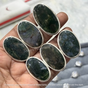 Bague de créateur en argent sterling 925 avec agate mousse ovale sertie clos, bijou de fête tendance, vente en gros, directement de l'usine - Product Image 1
