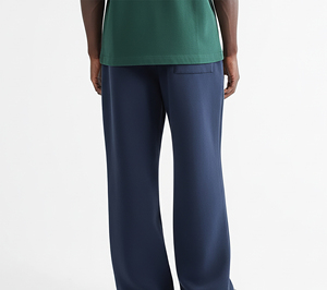 Pantalon large vintage bleu foncé pour homme, taille élastique, en lin/coton, décontracté, automne, imperméable, respirant, poids moyen, devant plat - Product Image 3