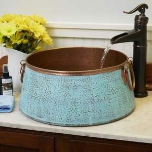 Évier de salle de bain de qualité assurée en cuivre, de forme ronde, style antique, en vente par les exportateurs - Product Image 4