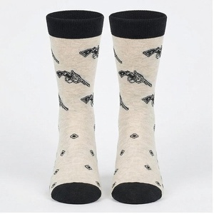 Crew <b>Socks</b> Gun Pattern Cream <b>Black</b> Trim Breathable Casual for Adults Spring Season - Product Image 1