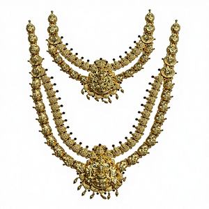 ชุดสร้อยคอทองคำแท้ 22K ลายวัด |   เครื่องประดับเจ้าสาวแบบดั้งเดิมของอินเดีย |   งานฝีมือเคลือบทองโบราณแบบแฮรัม - Product Image 4