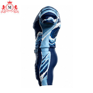 Uniforme de football américain pour homme, design ondulé par sublimation, polyester bleu respirant, jersey et pantalon sans couture par fusion par détection de pointes - Product Image 5