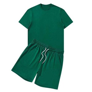 Conjunto de Camiseta y Pantalones Cortos de Algodón 100% Tejido a Medida para Hombre, Cuello Redondo, Color Sólido, Transpirable, Ropa Casual de Verano - Product Image 5