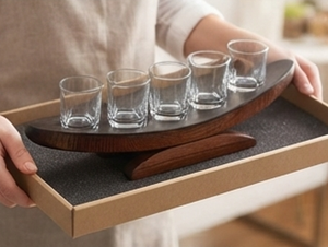 Support en bois courbé haut de gamme pour verres, fait main, design minimaliste, étagère de rangement à un seul niveau pour la vaisselle de salon - Product Image 5