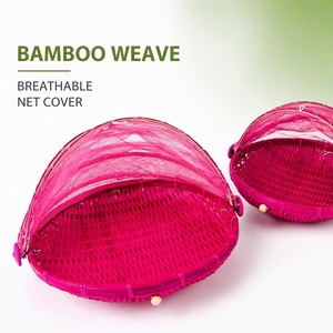 Panier de rangement en bambou écologique avec couvercle en filet vert respirant, anti-poussière, pour aliments et fruits - Product Image 2