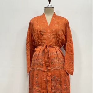 Robe Kimono en Soie Faite Main à Col en V, Veste Indienne à Manches Longues avec Cordon de Serrage, Douce, Longueur Complète, Tenue de Festival - Product Image 1