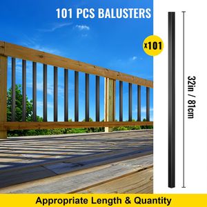 Lot de 101 balustres de terrasse en alliage d'aluminium de 32 po x 0,8 po, vis pour balustres d'escalier, pour garde-corps en bois, poteaux de terrasse en métal, terrasses - Product Image 3