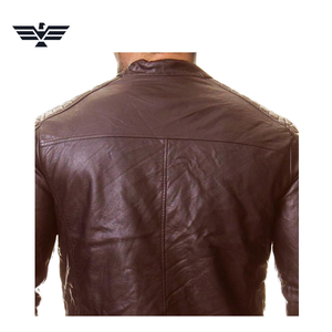 Blouson aviateur en cuir véritable marron pour homme, col rabattu, fermeture éclair, coupe ajustée, vêtement d'hiver, couleur unie, longueur standard - Product Image 5