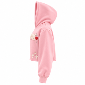 <b>Pink</b> Winter Oversized Heavyweight 100% Cotton Discharge Pullover <b>Hoodie</b> Embroidered Rhinestone Embellishments Unisex Fleece - Product Image 4